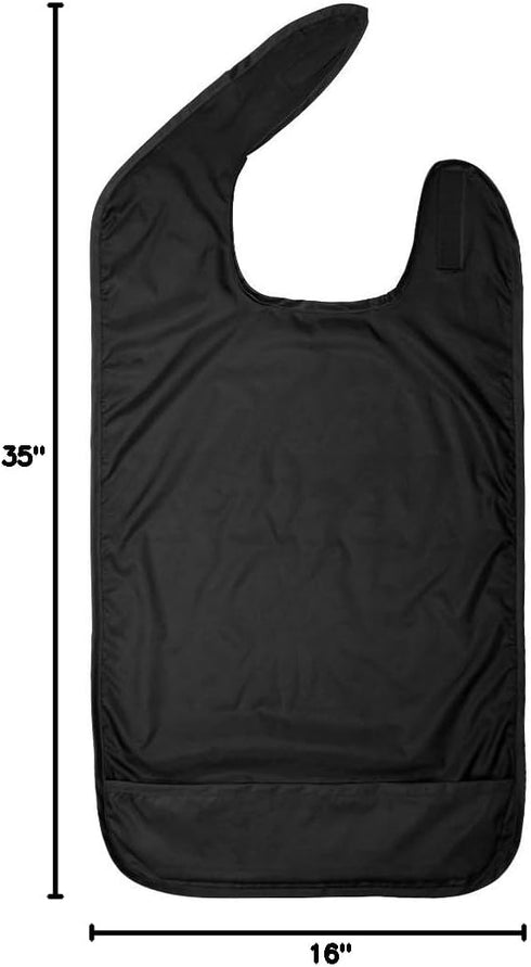 Betty Dain Adult Bib, Washable Waterproof Clothing Protector with Crumb Catcher in Black