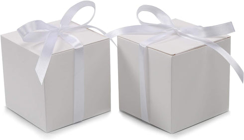 COTOPHER 60pcs Small Gift Boxes, 2x2x2 inches Paper Favor Boxes with Ribbons for Parties (White)
