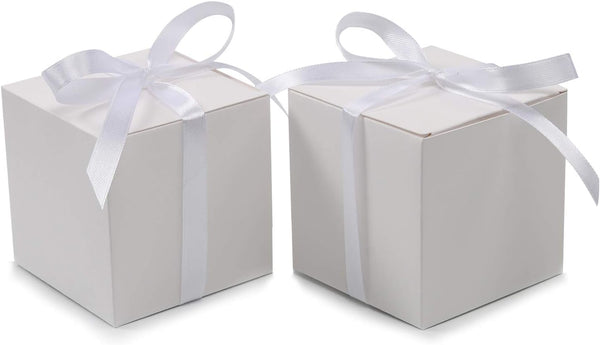 COTOPHER 60pcs Small Gift Boxes, 2x2x2 inches Paper Favor Boxes with Ribbons for Parties (White)