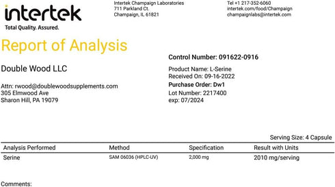 L-Serine Capsules, 2000mg Servings, 180 Count - Amino Acid for Serotonin Production & Brain Support, Third Party Tested