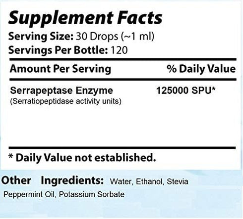 Absonutrix Serrapeptase Enzyme 583mg, 125000 SPU, 4 Oz Drops, Quick Absorption, Non-GMO, GMP Certified