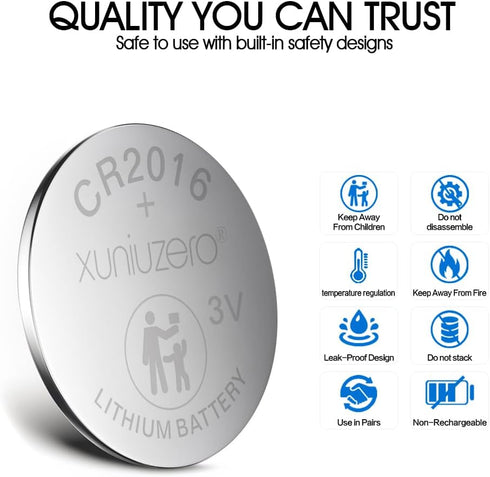 XUNIUZERO CR2016 3V 12 Pack 7 Lithium Batteries for Child Safety, Compatible with Remotes, Key Fobs, Glucose Monitors