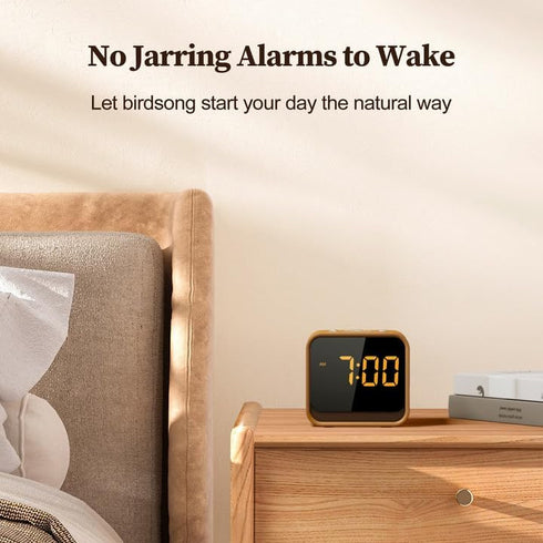 Housbay Wooden Sound Machine Alarm Clock for Bedrooms - Gentle Wake-Up with Birdsong, White Noise for Sleeping, Small