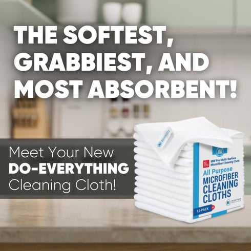 12" x 12" MW Pro Multi-Surface Microfiber Cleaning Cloths | White - 12 Pack | Premium Microfiber Towels for Cleaning Glass, Kitchens, Bathrooms, Automotive, Supplies & Products by Microfiber Wholesale