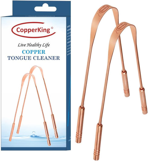 Set of 2 Pure Copper Metal Tongue Cleaner Pack, Easy to Use Ayurvedic Tongue Scrapers for Better Oral Hygiene