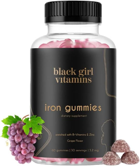 Black Girl Vitamins Iron Gummies (20 mg) - Supports Iron Deficiency & Anemia, Gluten-Free, 60 Count