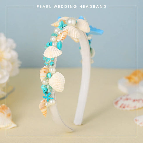 Unicra Starfish Headband Pearl Hair Band Sea Shell Hair Hoop Beach Wedding Accessories for Women