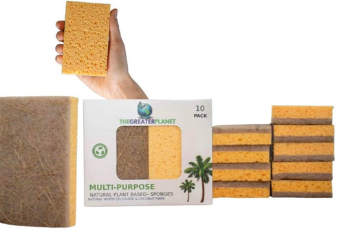 THE GREATER PLANET Natural Kitchen Sponges - Eco-Friendly Biodegradable Organic Cleaning Sponges, 10 Pack