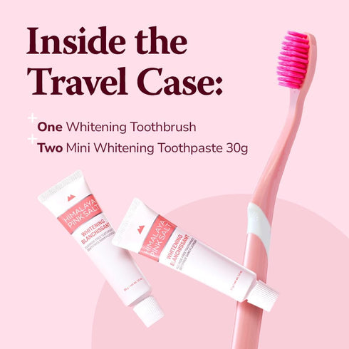Natural Whitening Travel Kit, Medium Toothbrush & Fluoride Free Toothpaste for Teeth Whitening, Travel Size