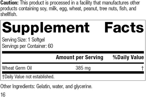 Standard Process Wheat Germ Oil - Whole Food Exercise, Antioxidant and Immune Support with Wheat Germ Oil - 60 Softgels