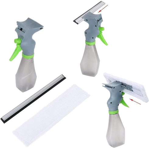 3 in 1 Window Cleaner Squeegee: Microfiber Washer, Glass Cleaning Tool with Spray Bottle for Home and Car Windows.
