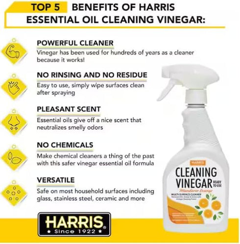 HARRIS (32 oz) Cleaning Vinegar Mandarin Orange Multi-Surface Cleaner with Microfiber Cloth