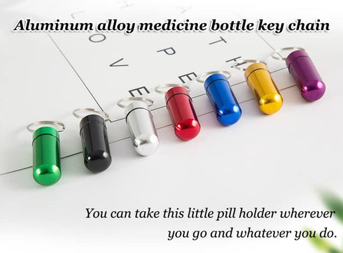 AKOAK 2 Pcs Colorful Round Aluminum Alloy Pill Bottle, Waterproof Outdoor Travel Portable Key Chain, Purple