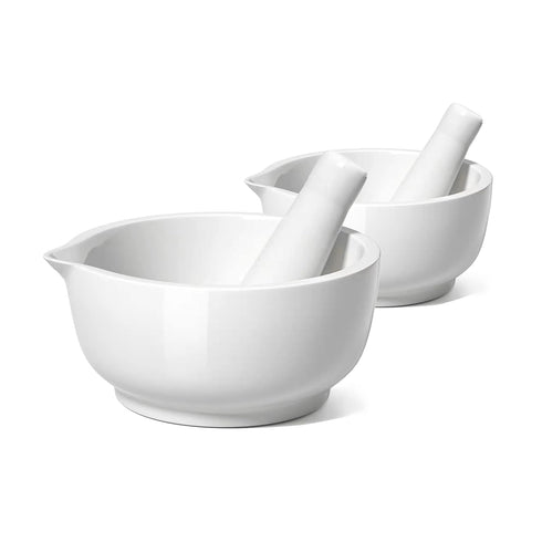 Mini Pill Crusher Porcelain - Set of 2 Ceramic Mortar & Pestle Pill Grinder