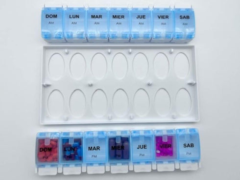 Toeah 7 Healthaccessories Spanish pill box day weekly two times per day AM PM (Large) Spanish pill box organizer (Blue)