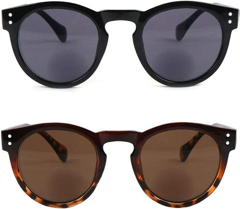 2 Pack Bifocal Reading Sunglasses for Women - Outdoor Reader Glasses in Vintage Round Shape