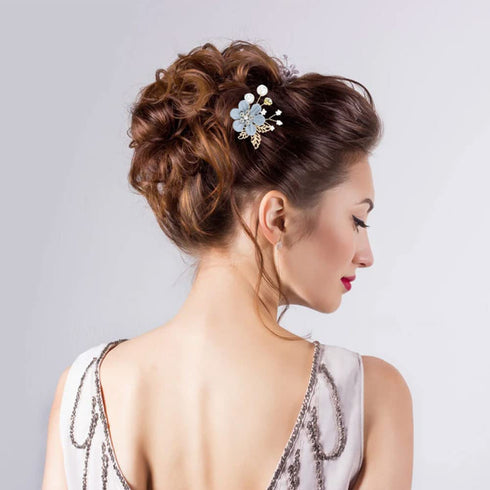inSowni 20 Pack Classy Dusty Blue Flower Bridal Wedding Hair Side Combs, Floral Hair Pins, Twist Spiral Pearl Clips
