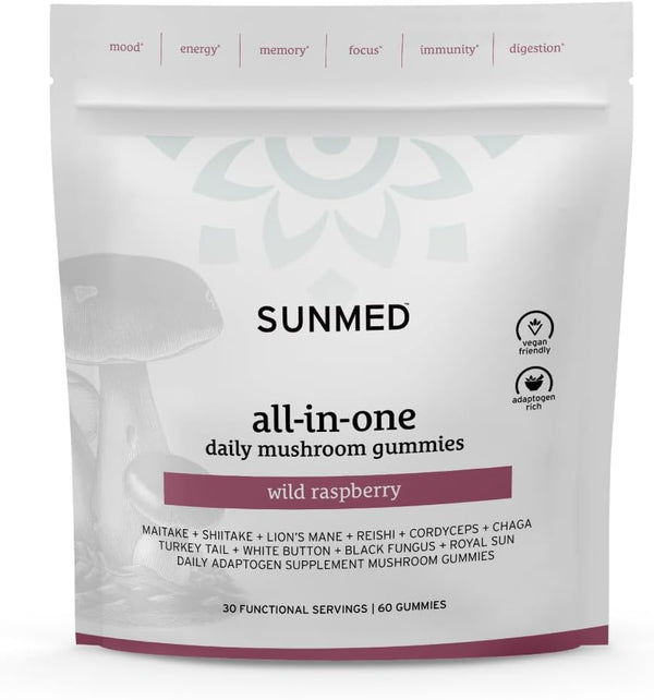 All-in-One Mushroom Gummy Supplements with 10 Functional Mushrooms - 60ct Adaptogenic Blend for Cognitive & Immune