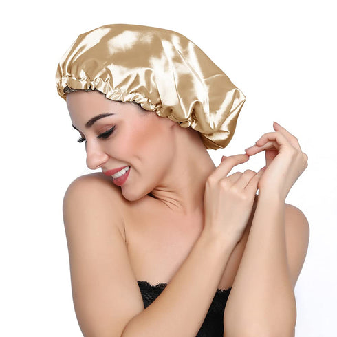 Stain Bonnet Adjustable Satin Sleep Cap - Reversible Double Layer Gold/Lime for Night Hair