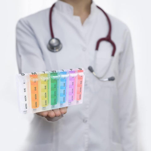 Organizer,28 7 Pill Compartments Portable Travel Pill Organizer Medicine Box Day Pill Box Vitamin Case Moisture-Proof