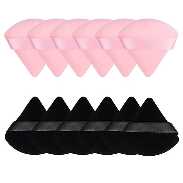Pimoys 12 Pieces Powder Puff Face Triangle Makeup Puff, Soft Cosmetic Foundation Sponge (Black, Pink)