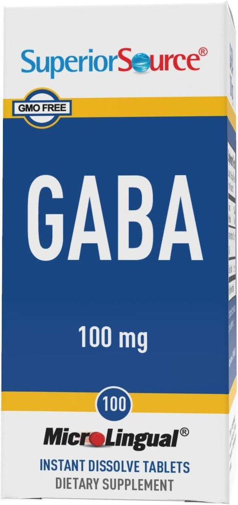 Superior Source GABA 100 mg, Quick Dissolve MicroLingual Tablets, 100 Count - Brain Health Support, Non-GMO