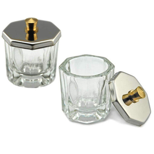 lasenersm 2 Pieces Mini Glass Dappen Dish with Stainless Steel Lid, Nail Art Tools Glass Cup