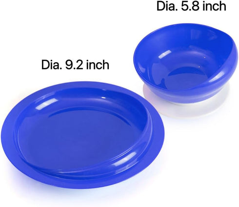Spill Proof Scoop Bowl and Plate - Non-Skid Suction Base, Adaptive Self-Feeding Dinnerware for Elderly/Disabled