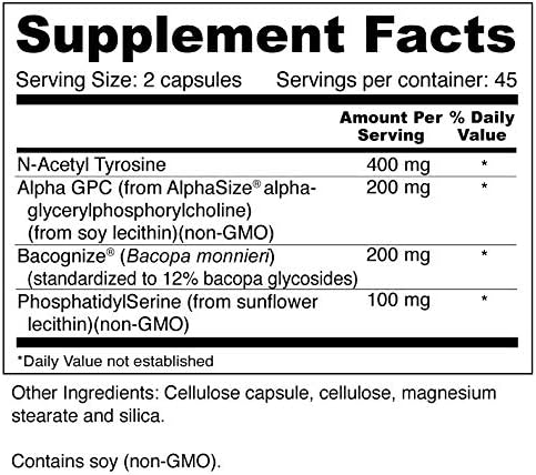 Wellness Resources Super Brain Booster with Phosphatidylserine, N-Acetyl Tyrosine, Alpha GPC, Bacopa (90 Capsules)
