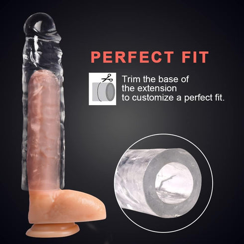 Reusable Clear Penis Sleeve Extender Realistic Textured Cock Extender Body-Safe Stretchy Ultra-Soft Material Cock