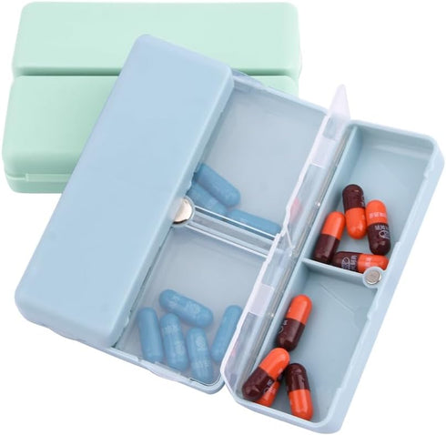 Meluvora 2 7 Pcs Travel Pill Organizer, Pocket Pharmacy with Compartments Design, Magnetic Travel Box Pill Dispenser