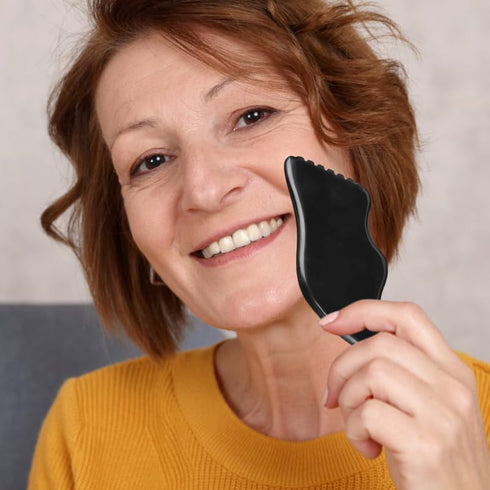 SOLUSTRE Black Bian Stone Scraping Plate Massage Oil for Face and Body Gua Sha Therapy Enhance Blood Circulation Lymph