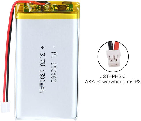 3.7V 1300mAh 603465 Lithium Polymer Ion Rechargeable Battery with 2P PH 2.0mm Pitch Connector