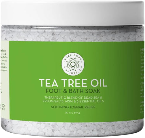 Pure Body Naturals Tea Tree Oil Foot & Bath Soak, 20 oz - Epsom and Dead Sea Salt for Tired Muscles