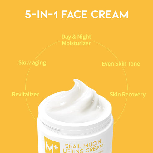 Snail Mucin Moisturizer Cream - Lifting & Deep Hydrating for Face and Neck, Anti Aging Korean Skincare, 3.38 Fl Oz