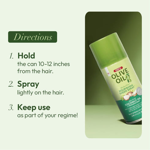 ORS Olive Oil Nourishing Sheen Spray - Infused with Coconut for Restorative Shine, Alcohol Free, 2 Ounce
