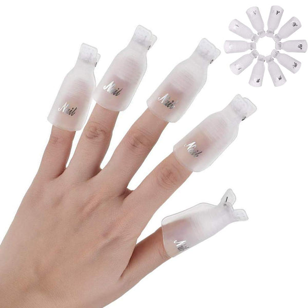 HiMo 10PC Plastic Acrylic Nail Art Soak Off Cap Clip - UV Gel Polish Remover Wrap Tool (White)
