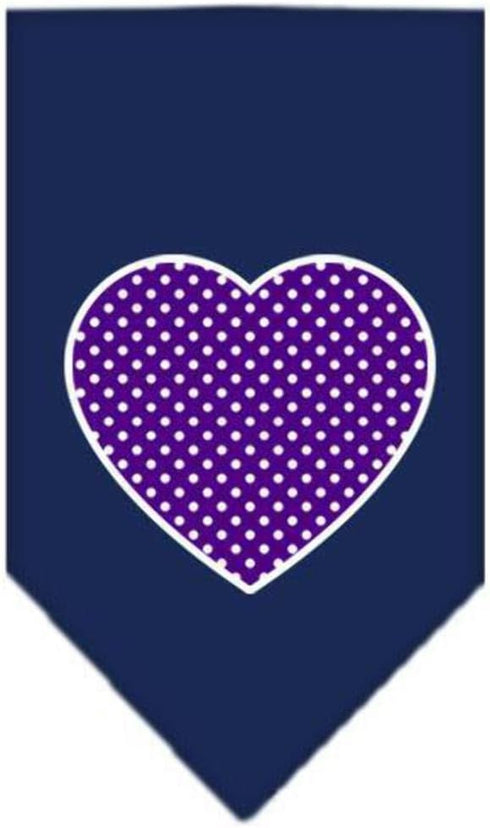 Mirage Pet Products Large Purple Swiss Dot Heart Screen Print Bandana, Navy Blue