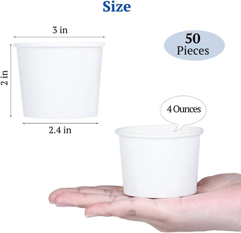 Paper Ice Cream Cups 4oz Small White Dessert Bowls Frozen Yogurt Cup White Dessert Bowls Frozen Dessert Supplies Pack of 50 count by Lakesstory