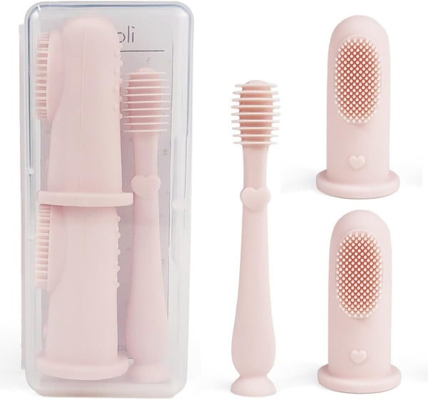 Ali+Oli Oral Care Set for Baby (Blush), Includes Baby Finger Toothbrush x 2, Tongue Scraper, BPA Free