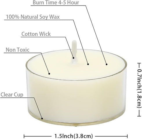 Set 36-4 DEYBBY Natural Scented Soy Wax Tealight Candles Bulk, Jasmine Aromatherapy Luxury Tea Candle of Hour Burning