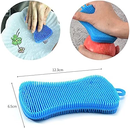 Red 5 Pcs Silicone Cleaning Scrubber, Colored Sponges for Dishes, Kitchen Cleaning