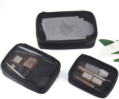 Mesh Makeup Bag Set, 3 Pcs Lightweight Cosmetic Bags with Zipper (S, M, L)
