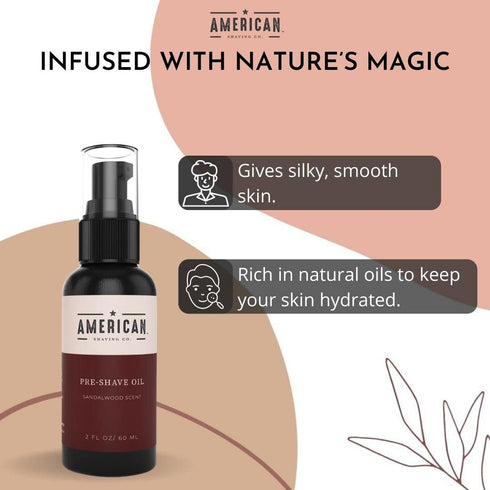 Pre-Shave Oil by American Shaving Co - Sandalwood Scent, Natural Blend Argan & Jojoba Oil, 2 Oz