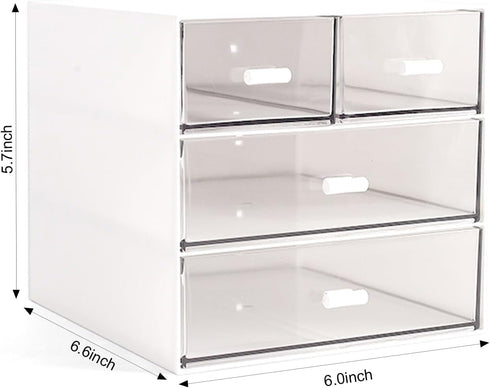 Makeup / Desk Organizer with 4 Drawers, Sundries Vanity Organizer, Cosmetic Storage Box for Bathroom Counter or