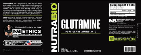 NutraBio Pure L-Glutamine Powder - 500 Grams - Muscle Recovery Supplement, No Additives or Fillers