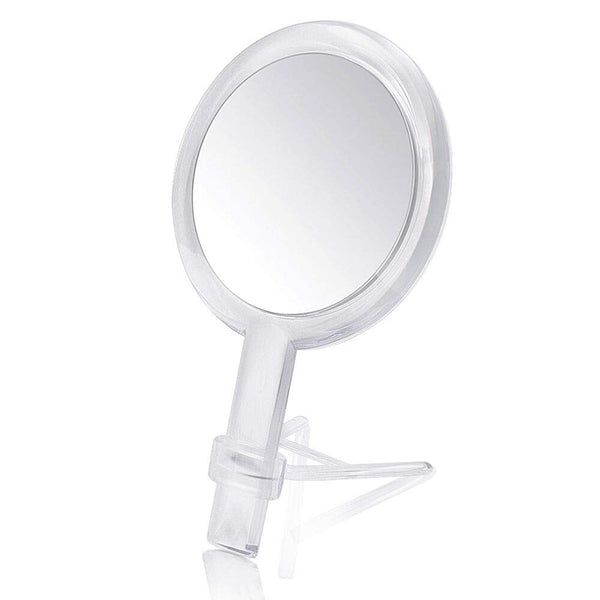 Double Sided Hand Held Makeup Mirror - 1x & 7X Magnification with Adjustable Stand, Clear
