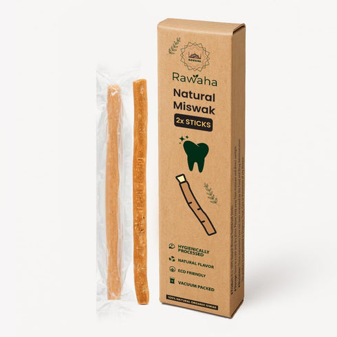 Rawaha 2 Pcs Miswak Sticks - Vacuum Sealed Natural Chewing Miswak Sticks for