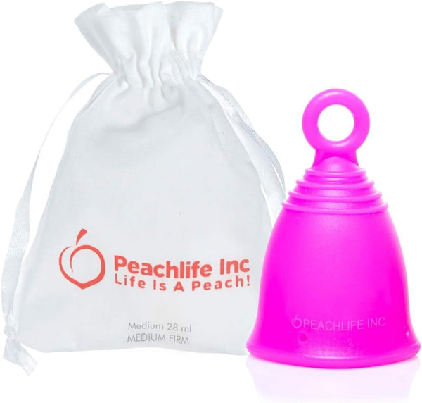 Peachlife Ring Menstrual Cup with Loop Pull Tab Handle, Silicone Reusable for 10 Years, Medium Size Peachcup
