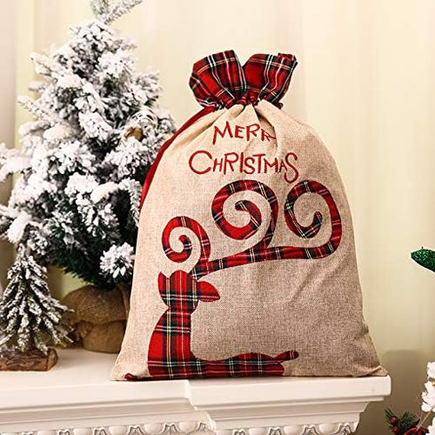 Yordearly 2Pcs Santa Sack Bags - Large Christmas Cloth Bag with Drawstring, 16" X 22" Reusable Present Storage